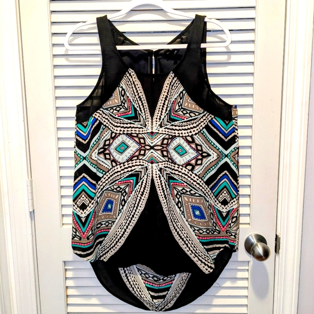 Mossimo Women's Large Hi Lo Tank Top With Tribal Pattern